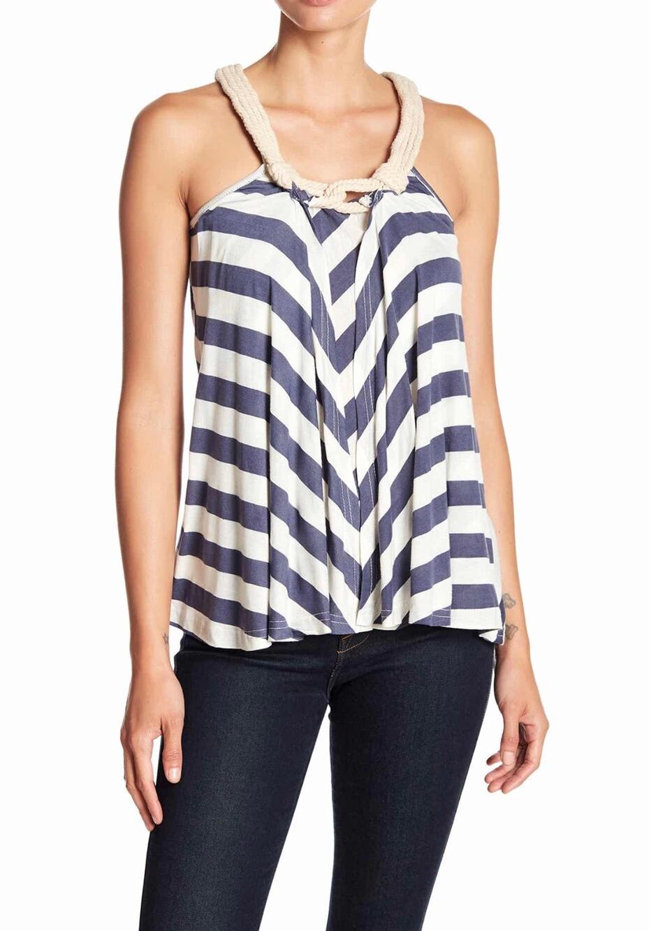 Papillon Knotted Rope Neck Striped Tank Top